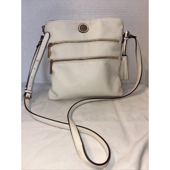 Anne Klein Handbags - Anne Klein Woman, White Textured Crossbody Leather Sling Bag